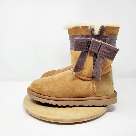 UGG Josette Boots Womens 5 Chestnut Brown Suede Shearling Bow Trim - Picture 9 of 14